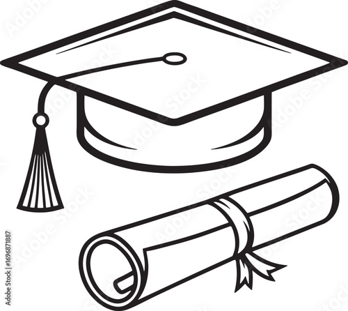 Graduation Cap and Diploma Sketch