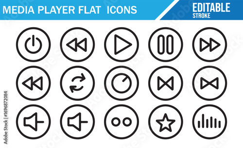 Vector collection of power, play, pause, and volume icons