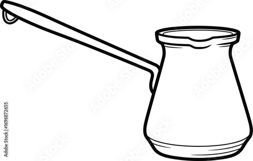 Simple line drawing of a classic coffee pot with a long handle