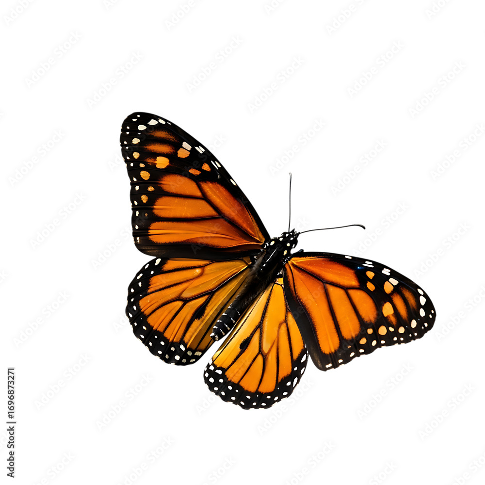 Fototapeta premium Monarch butterfly isolated on transparent background a vibrant and detailed depiction of a monarch butterfly, showcasing its orange and black wings, perfect for nature and wildlife themes