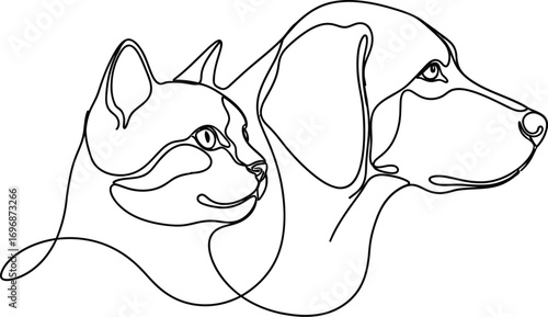 Dog and cat line art vector illustration pet animal design