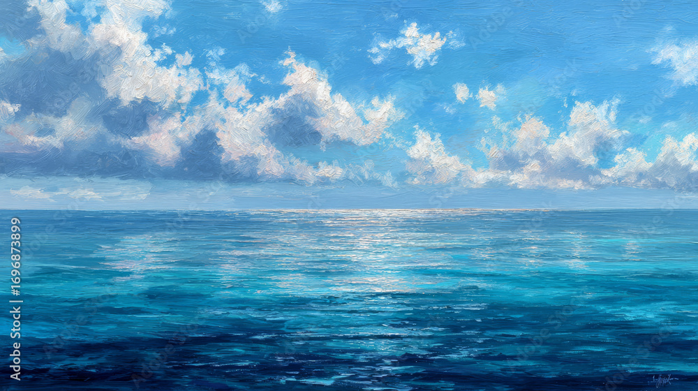 Obraz premium Tranquil ocean waves under a bright summer sky