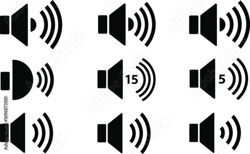 Collection of speaker volume icons showing different sound levels