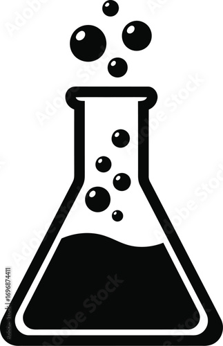 Bubbling liquid in a laboratory flask, symbolizing scientific research and experimentation.