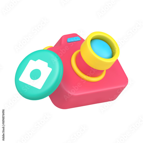 Camera and camera symbol icon for photography apps and image sharing platforms. Represents capture, photo, picture, memory, and creativity. Modern 3d icon realistic vector illustration.