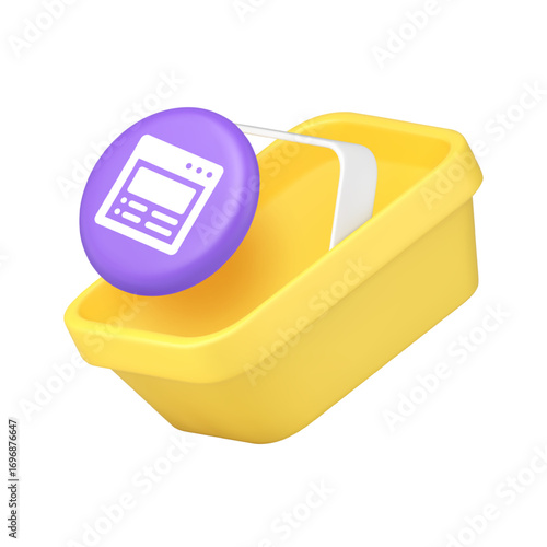 Online shopping and ecommerce platform concept with shopping cart and website interface symbol for retail business. Modern 3d icon realistic vector illustration.