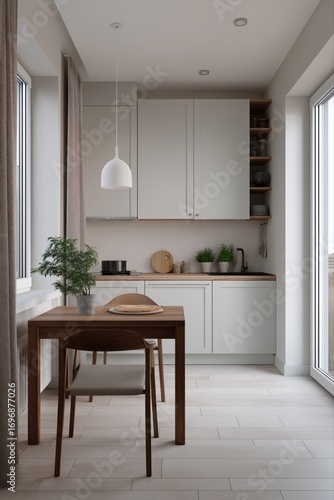 Cozy minimalist kitchen with natural light and modern decor