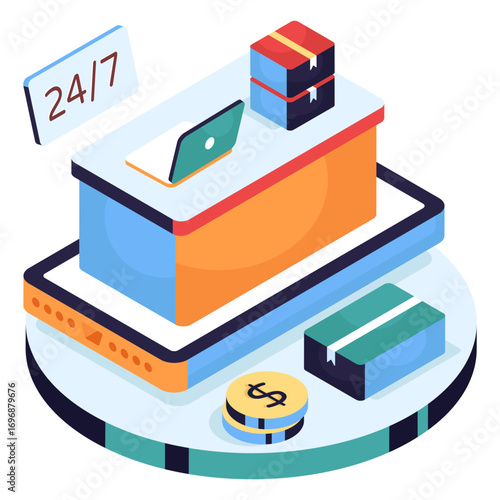 An isometric design icon of logistic reception