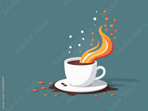 A colorful illustration of a spilling cup of hot coffee
