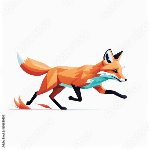 A digital art illustration of a fox carrying prey in an abstract geometric style