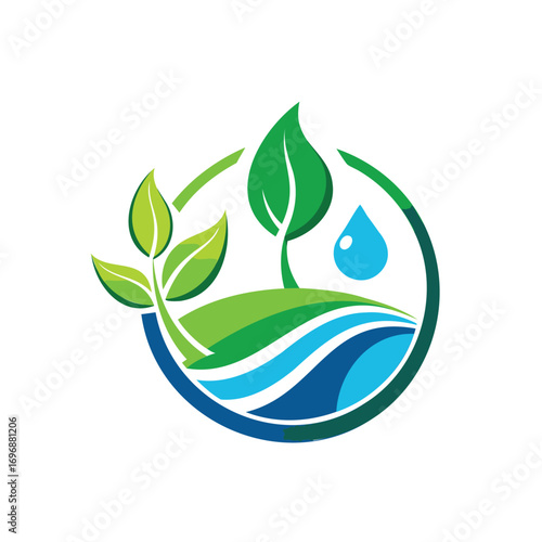 Green growth and water droplet emblem