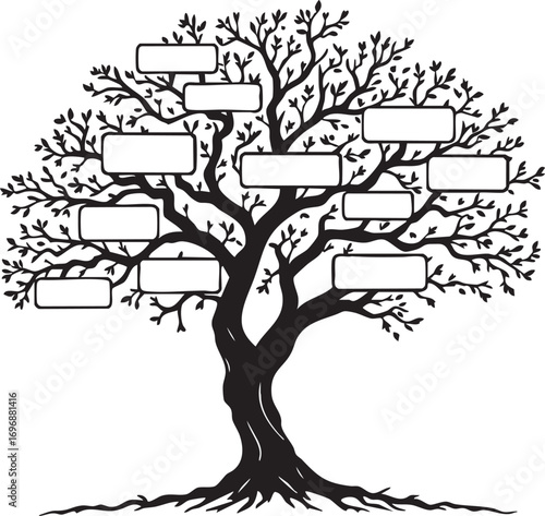 Family Tree with Blank Frames: A Customizable Genealogy Vector Graphic

