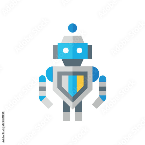 Modern blue and gray robot with shield emblem