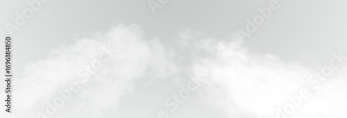 The image depicts various atmospheric phenomena such as fog, smoke, mist, and steam. The realistic 3D vector mockup shows a perspective view of white smog clouds.