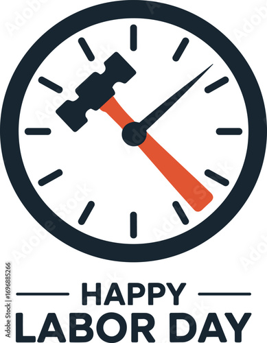 Happy Labor Day Clock with Hammer Icon