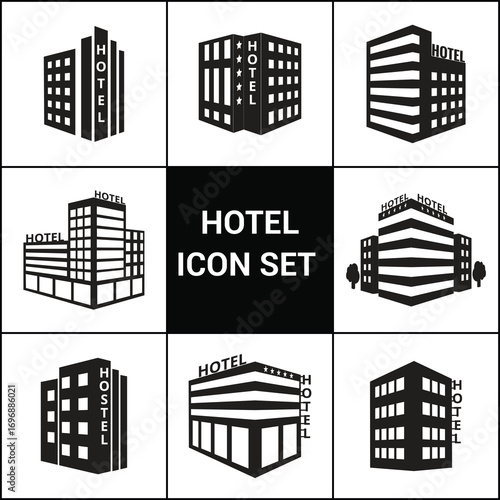 Hotel icon vector set, apartment illustration Logos, Editable stroke. Vector illustration.eps