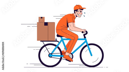 Speedy Delivery by Bike: A dedicated delivery man battles the elements, pedaling swiftly with a load of packages on his bicycle.