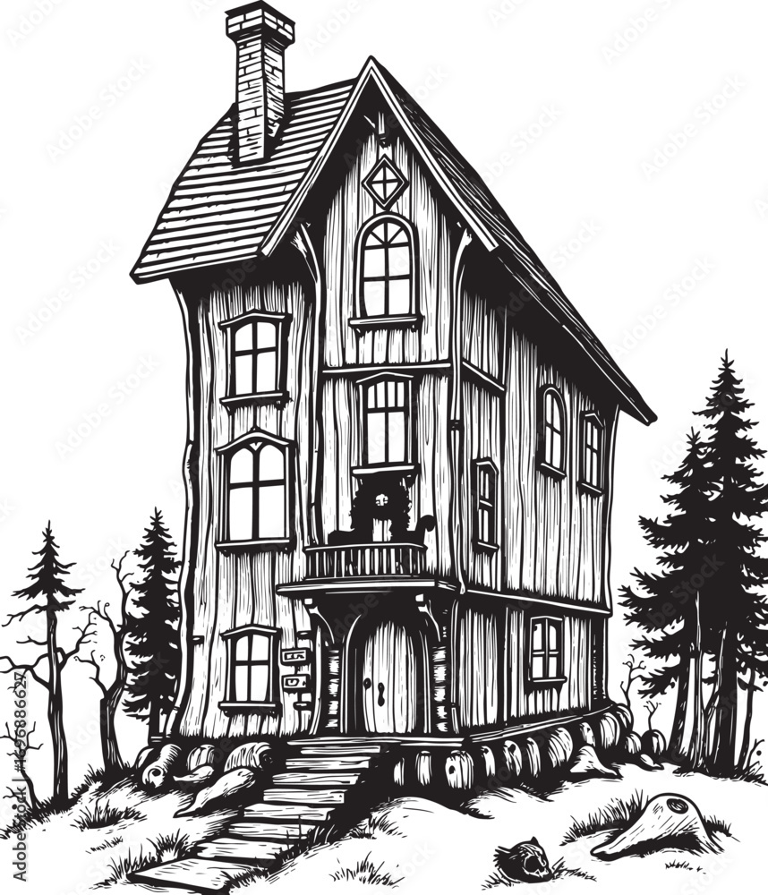 Fototapeta premium The village house. Hand drawn vector illustration