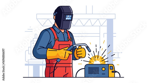 Welder at Work: Depicting a skilled artisan in the act of welding, this illustration captures the energy and precision of industry.