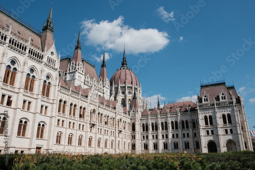The Hungarian Parliament Building, neo-Gothic style, blue sky