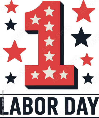 Labor Day Celebration with a Giant Number 1 and Stars