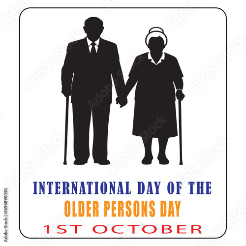 Vector illustration for International Day of the Older Persons with a caregiver helping a senior with a walker