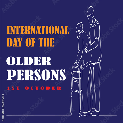 Vector illustration for International Day of the Older Persons with a caregiver helping a senior with a walker