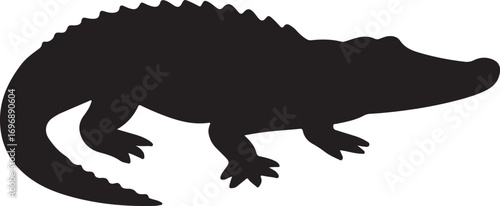 Silhouette of a menacing alligator ready to strike isolated on a plain background