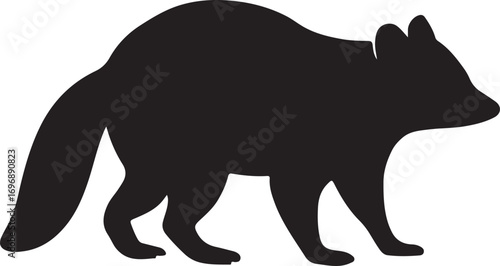 Black silhouette of a raccoon walking isolated on simple animal graphic