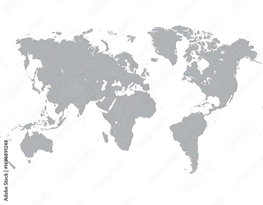 Naklejka premium Detailed World Map Illustration with Country Borders in Subtle Grey Tone