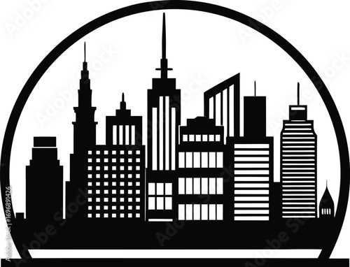 Monochromatic Skyline Silhouette of a Dense Cityscape Inside a Dome Like Structure Capturing Urban Architectural Grandeur