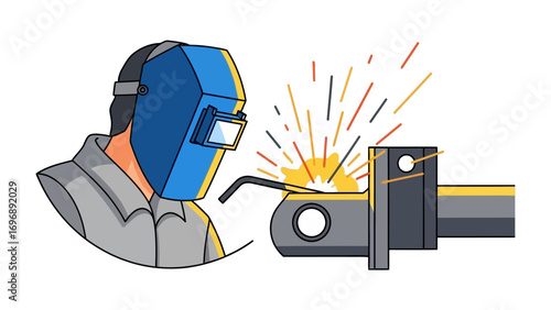 Welding Metal Illustration: A focused worker is using a welding torch, creating sparks that illuminate the art of metal joining. The illustration is a colorful view of the craft.