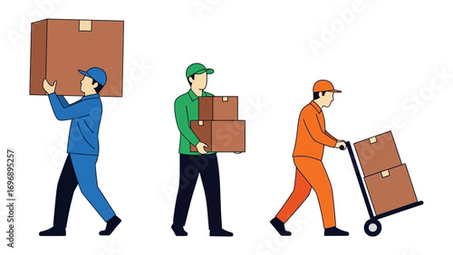 Delivery Personnel: A cohesive collection of hardworking personnel diligently move packages. Symbolizing the efficiency and reliability of modern logistics.