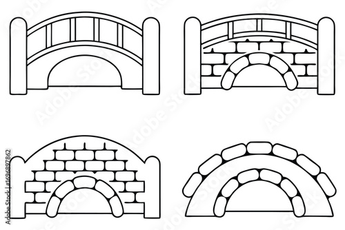 Arched bridges with brick and railing details outline