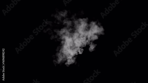 Isolated Plume of White Smoke Erupting and Billowing Dynamically Against a Black Background