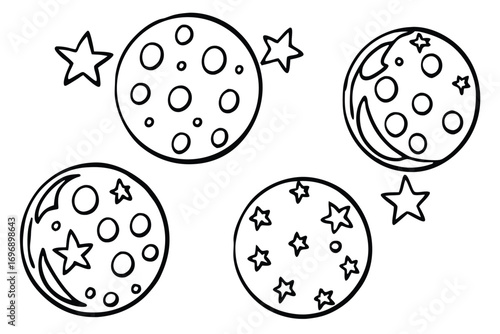 Celestial bodies and stars moon space