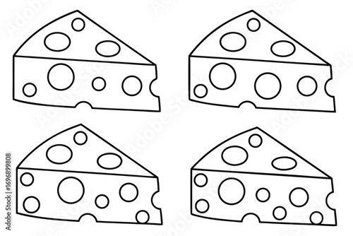 Four cartoon cheese wedges with holes swiss cheese