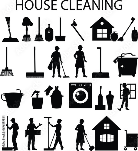 House Cleaning Icon Set on Solid White Background