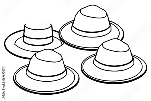 Four fedora hats arranged headwear fashion