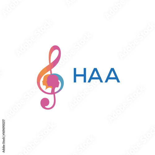 HAA “Creative music academy logo with silhouette heads and notes” HAA Later Logo, “Modern music therapy logo with faces and note symbol”
