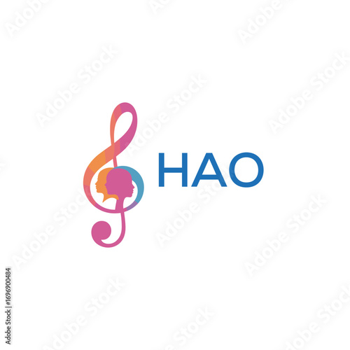 HAO “Creative music academy logo with silhouette heads and notes” HAO Later Logo, “Modern music therapy logo with faces and note symbol”
