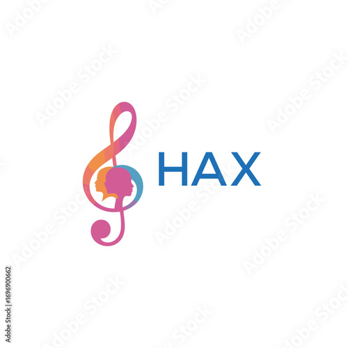 HAX “Creative music academy logo with silhouette heads and notes” HAX Later Logo, “Modern music therapy logo with faces and note symbol”
