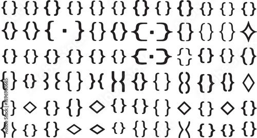 Abstract pattern of parentheses and brackets in a grid formation