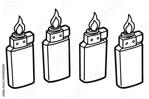 Four lighters with flames fire ignition