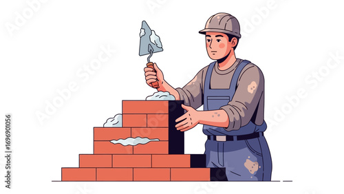 Construction Worker: A skilled construction worker, meticulously placing bricks with precision, embodying the art of building and the dedication to creating solid structures.