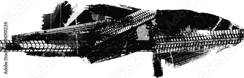 Vector Print Textured Tire Track . Design Element . Car tread silhouette . Mud splash grunge tire texture. Tyre track banner .
