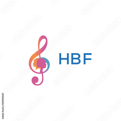 andHBF “Creative music academy logo with silhouette heads and notes” HBF Later Logo, “Modern music therapy logo with faces and note symbol”
