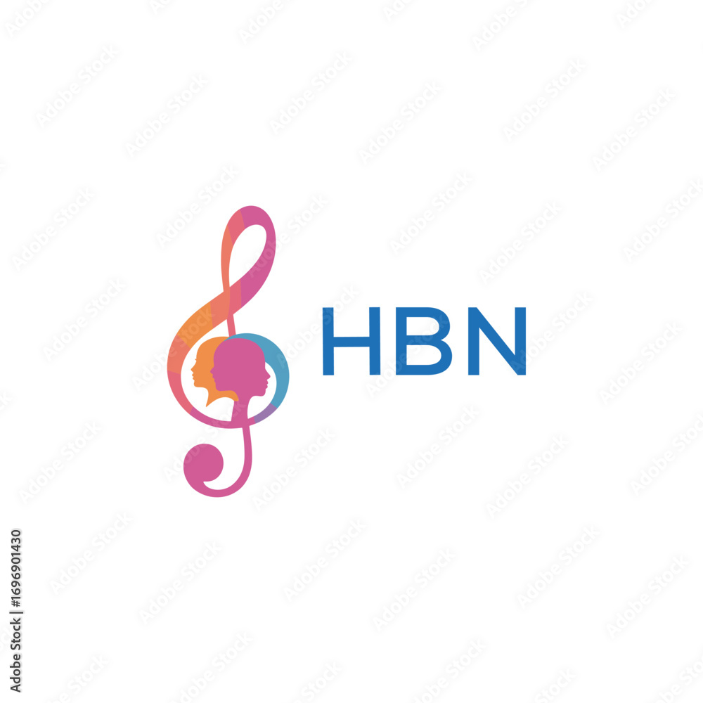 Fototapeta premium HBN “Creative music academy logo with silhouette heads and notes” HBN Later Logo, “Modern music therapy logo with faces and note symbol” 