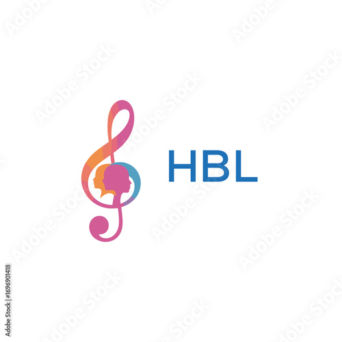 HBL “Creative music academy logo with silhouette heads and notes” HBL Later Logo, “Modern music therapy logo with faces and note symbol”
