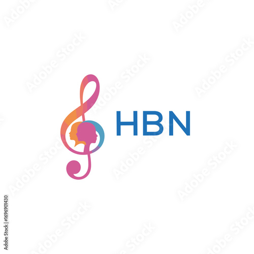 HBN “Creative music academy logo with silhouette heads and notes” HBN Later Logo, “Modern music therapy logo with faces and note symbol”
